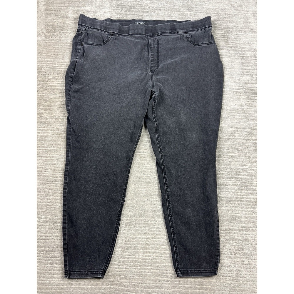 Terra & Sky Jeggings Womens 3X Black Denim Pull On Cotton Blend Tapered Casual